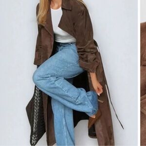 Women's Brown faux suede Trench Coat